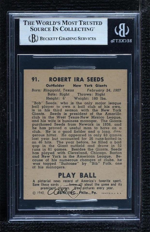 1940 Play Ball Bob Seeds #91 BGS 6.5 - Image 2 of 2