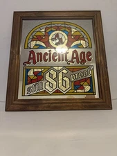 Ancient Age “Still 86 Proof” Whiskey Glass Mirror Bar Sign Vintage