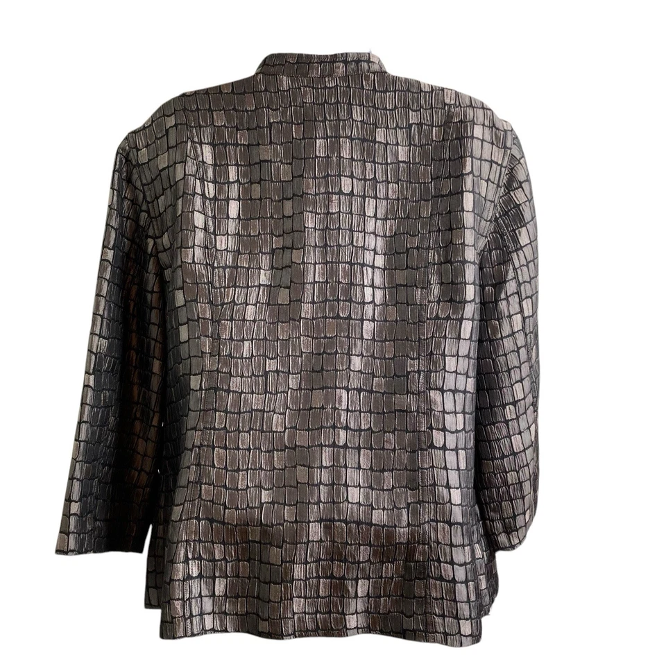 Chico's Women's Metallic Collarless Jacket Size 2 Large Statement Mob Wife Glam - Image 2 of 4