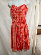 Ann Taylor LOFT Women’s Orange White Plaid Sundress Sweetheart Zip Lined 10