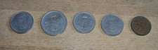 Konvolut, Belgien M&uuml;nzen, 5 St&uuml;ck, 1948 - 1958, Umlaufm&uuml;nzen
