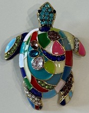 NEW Multicolor Sea Turtle Enamel and Crystal Brooch