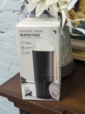 Sharper Image USB Powered BLACK Heated Mug, Double Insulated, Heated Base NIB