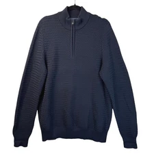 Joseph Abboud Sweater Large Men's Navy Blue Textured Quarter Zip Long Sleeve