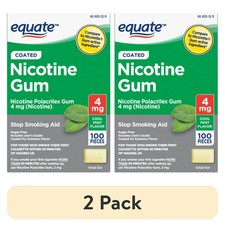 2 pack Equate Coated Nicotine Polacrilex Gum 4 mg, Mint Flavor, 100 Count, 4 mg