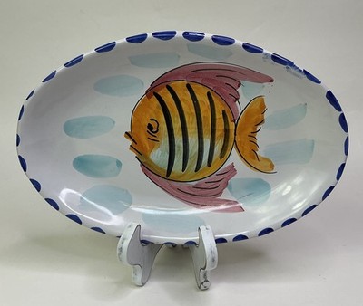 Vietri Al Mare Sea Mojelica 10  Oval Fish Dish Hanging Wall Decor ITALY Retired