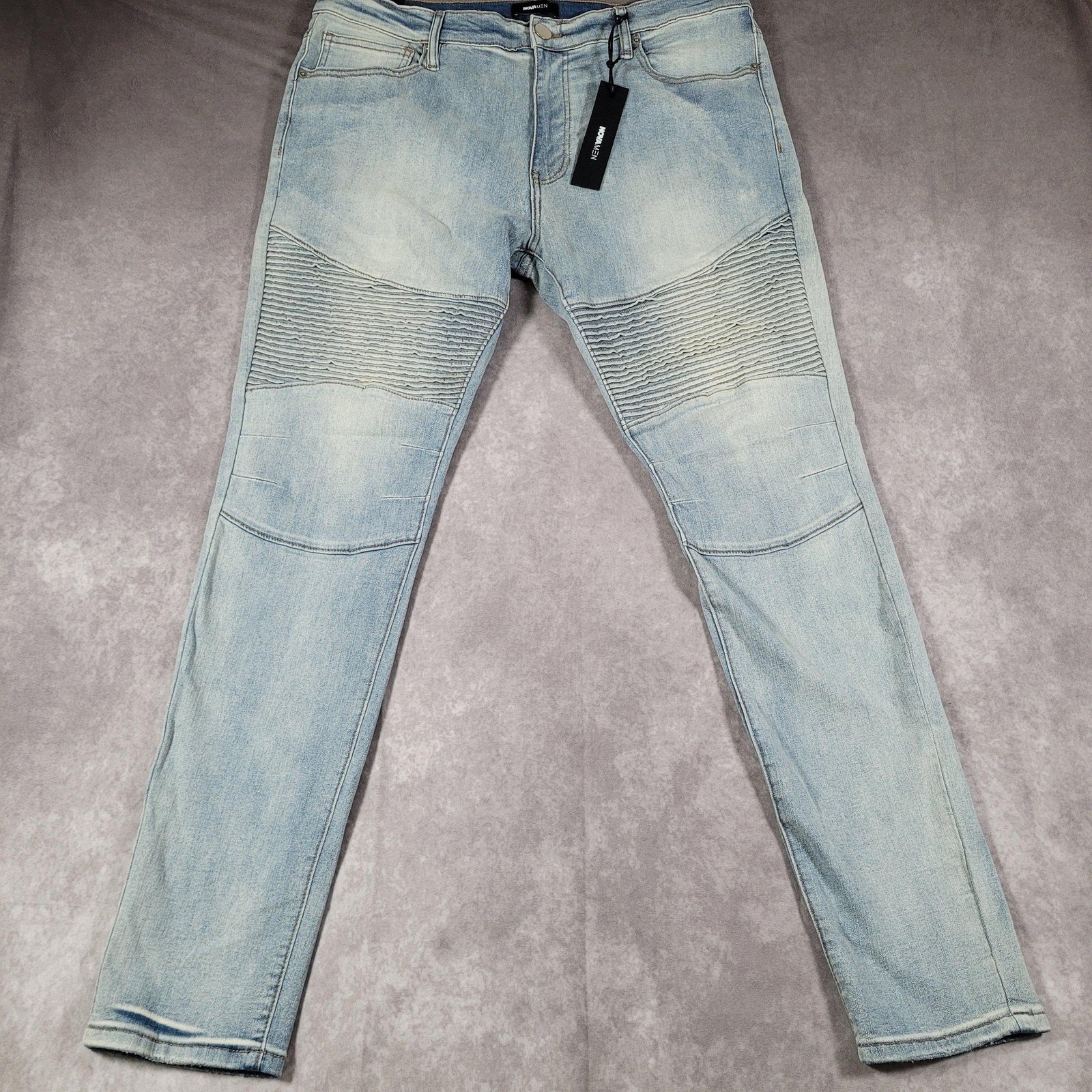 Camshaft Moto Jeans Mens 36 Light Wash Skinny Fit Biker Stretch Denim
