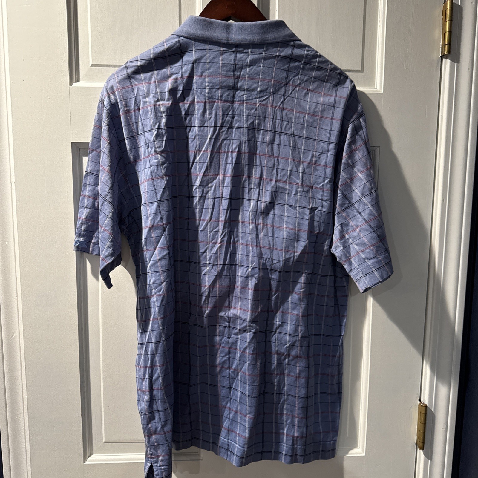 Cutter & Buck Polo Shirt Mens Med Blue Plaid Signature Collection short sleeve