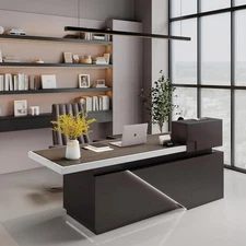 86" L Shaped Executive Desk w/Light Drawers Large Office Business Desk Desktop