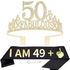 50th Birthday Decorations for Women, 50th Birthday Gifts Sash and Crown for H...