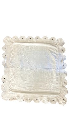 Anthropologie White Linen Blend Scalloped Edge Decorative Pillow Cover 24x24