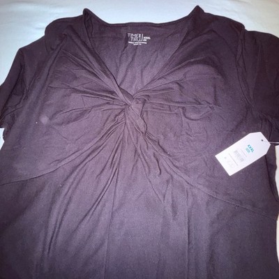 Time and Tru Twist Front Top Women XXXL 22 Black NWT Short Sleeve V-Neck Tee