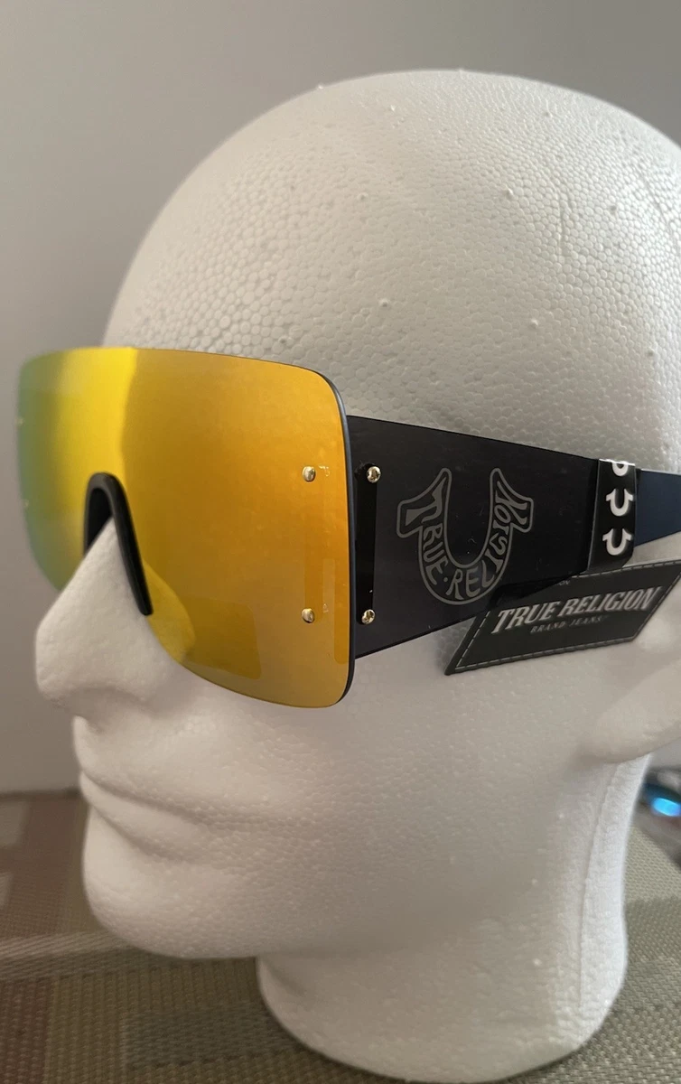 NEW TRUE RELIGION Shield Blue Mirror Rimless Sunglasses Orange Black Yellow MONOLITH - X-Large Rimless Sports Shield Sunglasses Black  main image 2