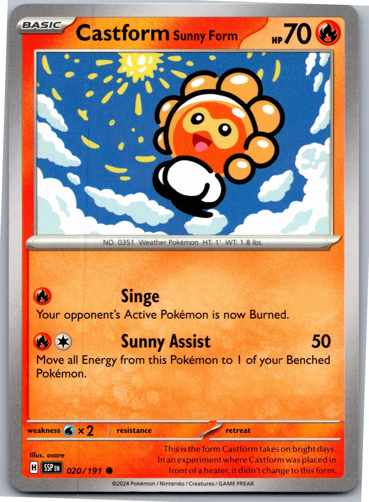 Castform Sunny Form - - SV08: Surging Sparks 020/191 - Common - NM Pokémon TCG