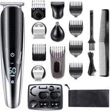 Hatteker Mens Beard Trimmer Grooming kit Hair 17 Piece Set Silver, Black