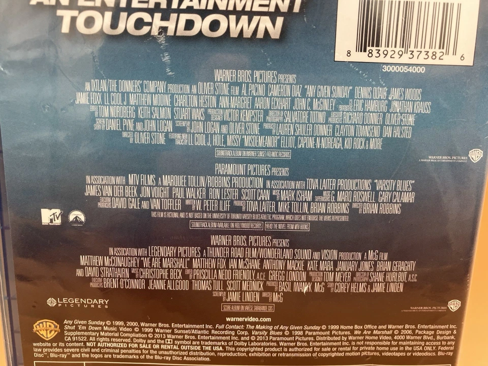 Football Triple Feature Blu Ray Any Given Sunday, We Are Marshall, Varsity Blues Foto 3 de 4