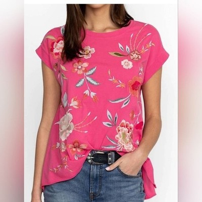 Johnny Was Joya Embroidered Draped Tee Ladies S Small Euc