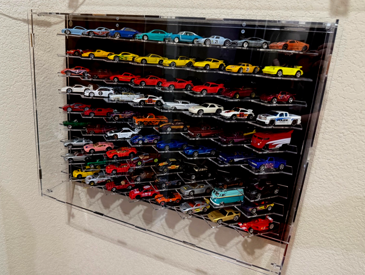 Acrylic Wall Mount display case fits 72 cars ( fits 1:64 Hot