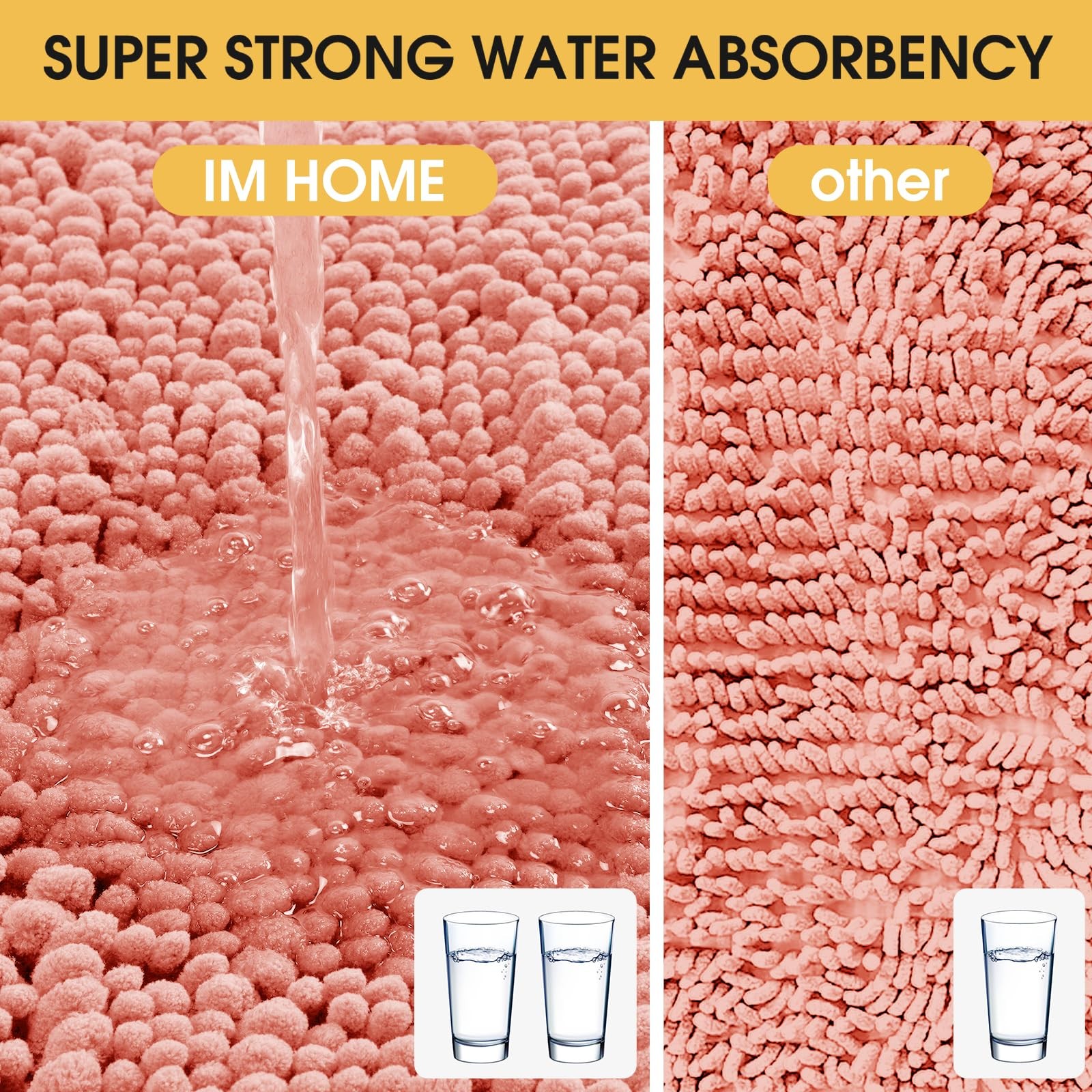 ACCUMTEK Luxury 2-Piece Coral Chenille Bathroom Rug Set 60"x20" + 32"x20"