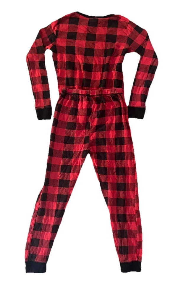 Conjunto de pijama xadrez OLD NAVY unissex masculino/menino preto e vermelho búfalo roupa de dormir - Imagem 3 de 4