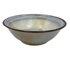 Hand-Thrown Studio Pottery Bowl – Signed Art Ceramic – Blue & Cream Glaze – 10”