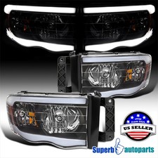 Fits 2002-2005 Ram 1500 03-05 Ram 2500 3500 Black Headlights Led Strip Lamps