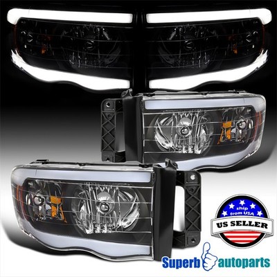 Fits 2002-2005 Ram 1500 / 03-05 Ram 2500 3500 Black Headlights LED Strip Lamps
