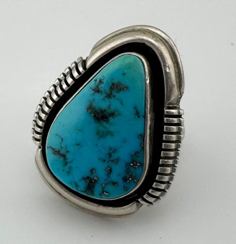 L. Yazzie Turquoise Ring Native Sterling Silver Size 6 Vintage 7.8g