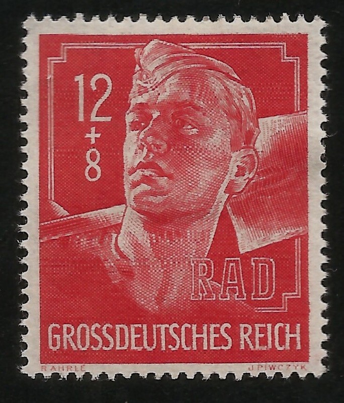1944 WWII Nazi Germany Hitler Youth/Rad Boy with a Shovel Mint Stamp