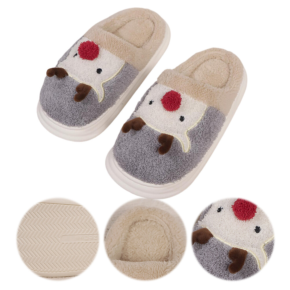 APL Alce di Natale Peluche Pantofole Renne Carine per Inverno (Grigio 36 37)