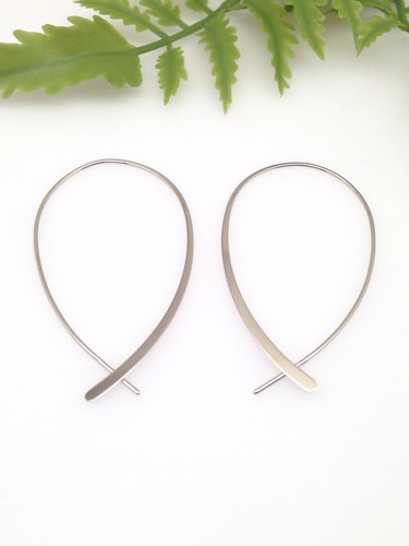 925 Sterling Silver Fish Threader Hoop Earrings Oval Hoops Womens 45mm(1.77") - Picture 3 of 11