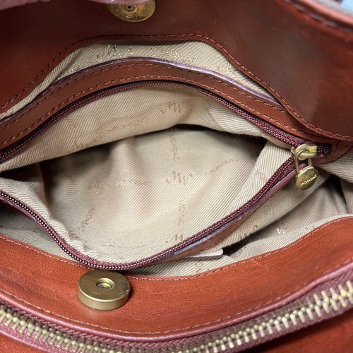 Monsac Womens Purse/Small Tote Bag Beige Fabric Brown Leather Trim Zipper Top - Picture 12 of 17