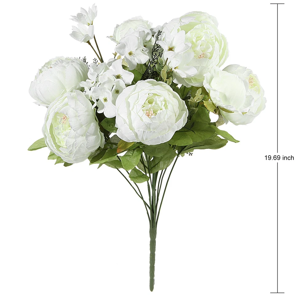 EZFLOWERY Artificial Peonía Seda Arreglo Flores Ramo para Boda - Blanco Foto 3 de 4