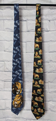 Lot Of Two Lion Men's Neck Ties Blue & Black 100% Polyester