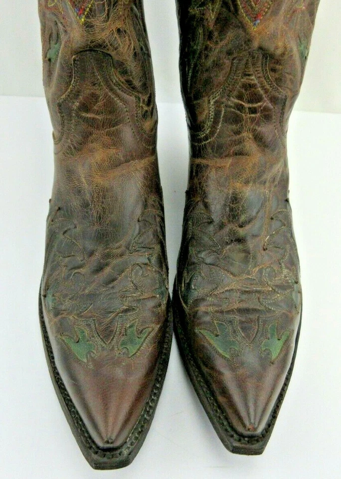 Dan Post Brown Distressed Leather Western Boots, Overlay Design, DP3411, 7 1/2 M - Image 3 of 4