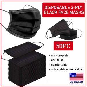 50 PCS Black Disposable Face Mask Triple Ply Ear-Loop Mouth Cover - Click1Get2 Price Drop