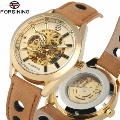 FORSINING Lederband Herren Business Skelett Automatik Mechanische Armbanduhr