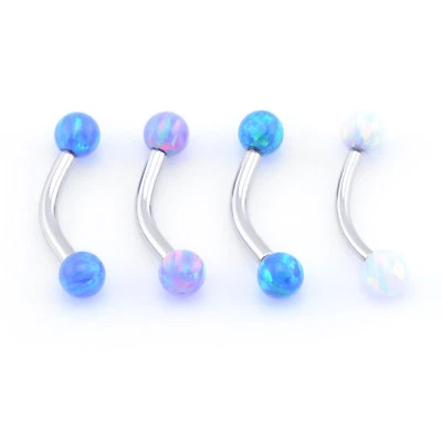Opal Banana Bar Curved Barbell Internally Threaded Lip Nose Septum Ear Ring - Image 1 of 2