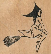 Witch On Broom 2 3/4 x 2 3/4" Rubber Stamp, Halloween Stamp, Halloween Crafts