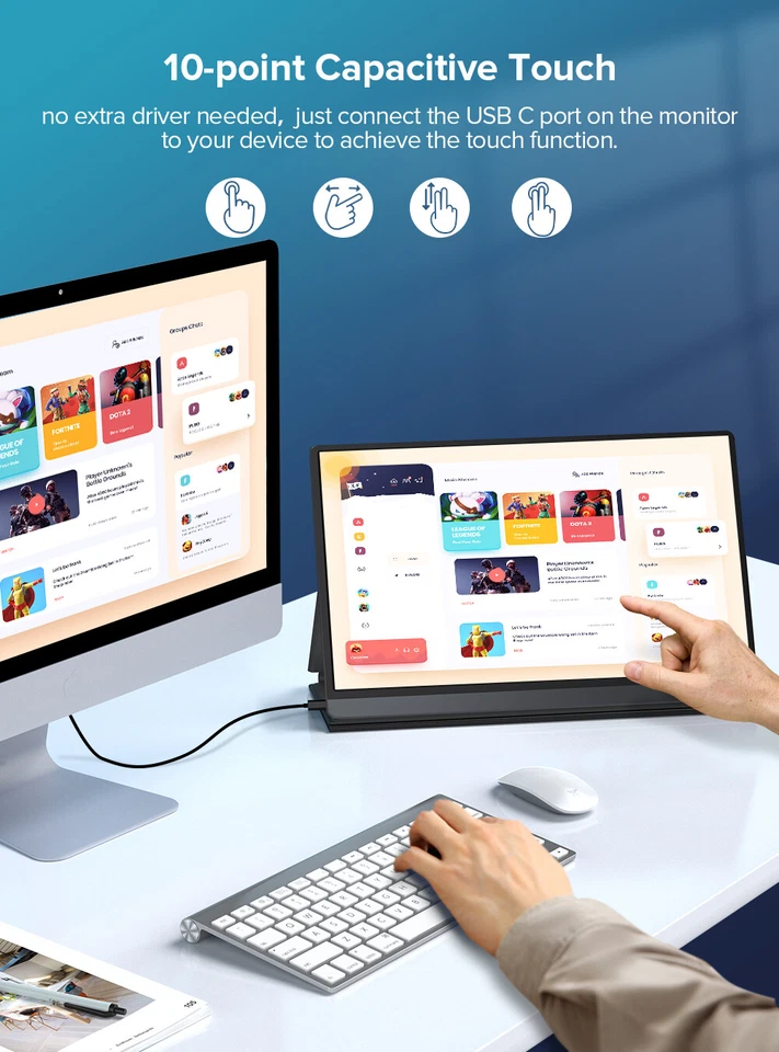 UPERFECT Touchscreen Monitor 15.6" 1920x1080 Portable Monitor Laptop PC Monitor - Image 3 of 4