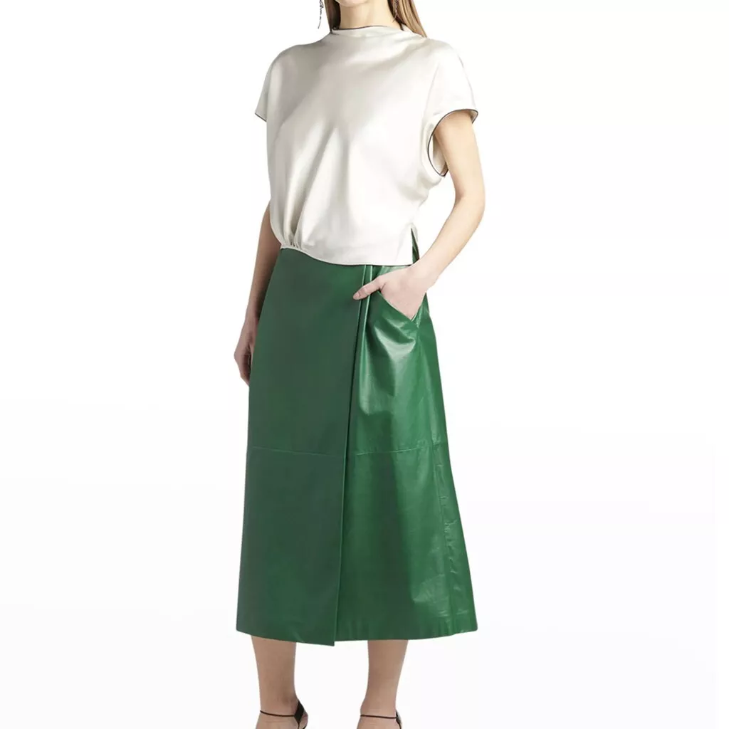 Leather midi skirt shop green
