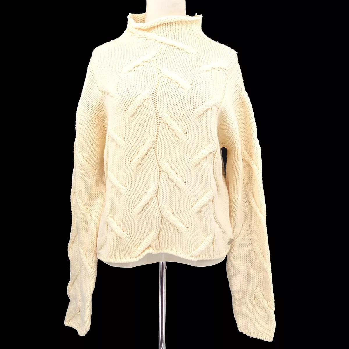 CHANEL 99A #38 Fisherman Long Sleeve Sweater Knit Tops Ivory Wool 57324