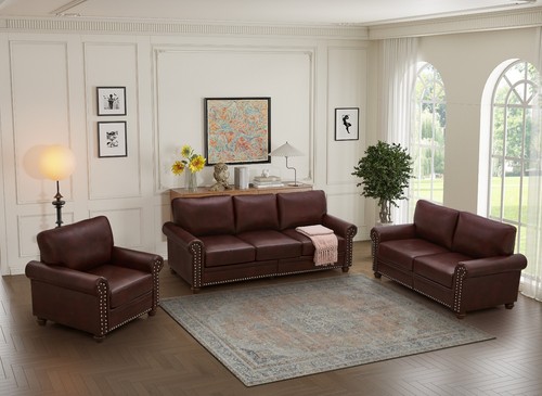 Classic Faux Leather Sofa Upholstered Couch with Nailhead Trim Removable Cushion - Picture 185 of 206