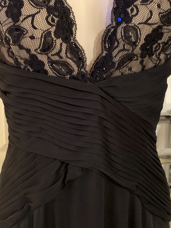 Betsy & Adam Negro Vestidos de Cóctel Vestido Fiesta Boda Largo Encaje Lentejuelas 4 Foto 3 de 4