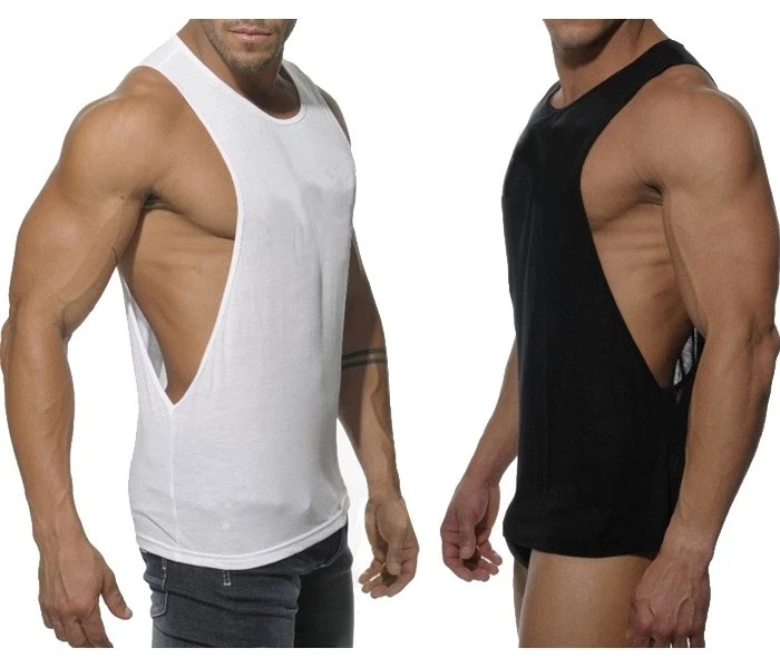 Gym Men Sexy Tank tops fitness Longline Sleeveless vest Shirt