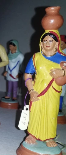 Antique 45pcs. India Lucknow Handmade 5 Inch Statuettes Made 1915 Hand Painted