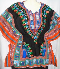 Advance Womens Top Shirt Dashiki Cotton Elastic Retro Free Size L XL Black