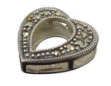 925 Sterling Silver  Vintage Marcasite Petite Love Heart Slide Pendant PT10863