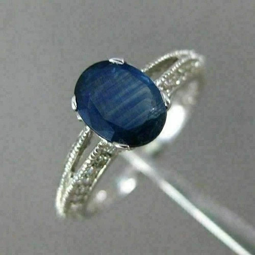 ESTATE 1.69CT DIAMOND & AAA CASHMERE SAPPHIRE 14KT WHITE GOLD 3D ENGAGEMENT RING