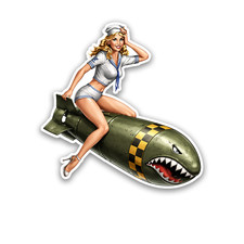 WWII PinUp Girl Sticker 4 Inch Vinyl Decal Riding the Bomb USA